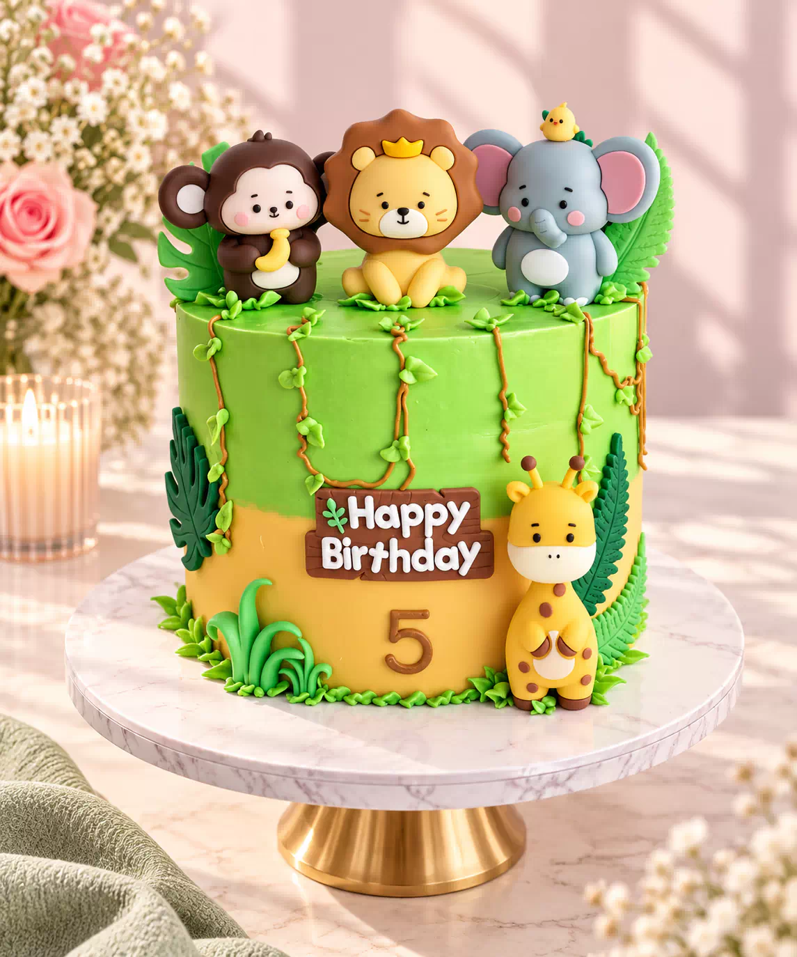 Jungle Safari Animals Birthday Cake
