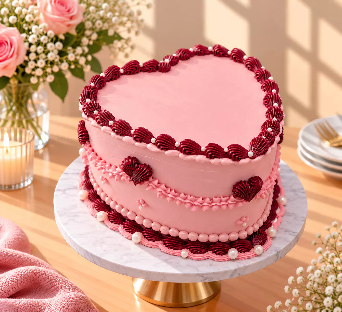 Vintage Pink Heart Birthday Cake