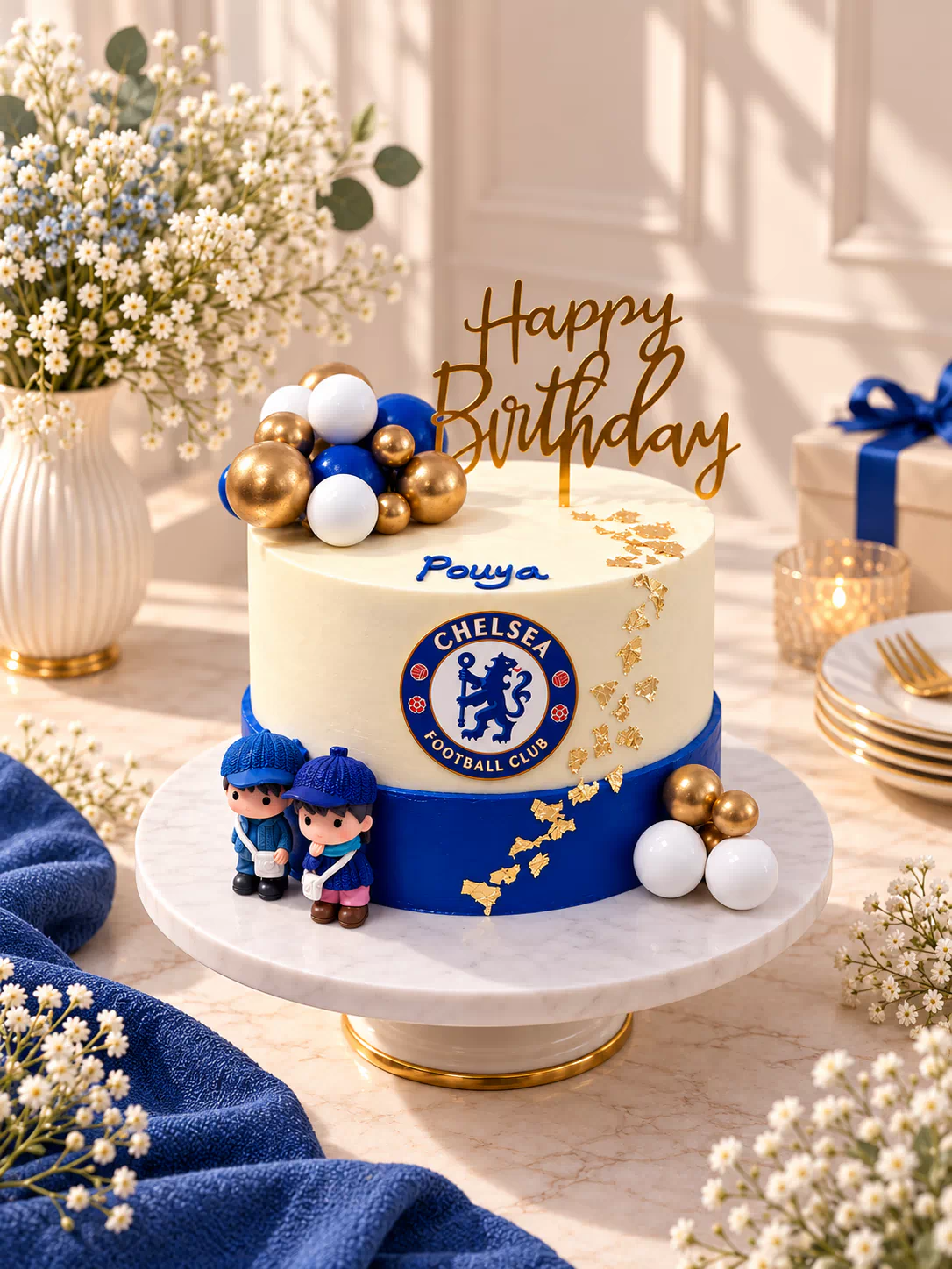 Gâteau de célébration Chelsea Bleu & Or