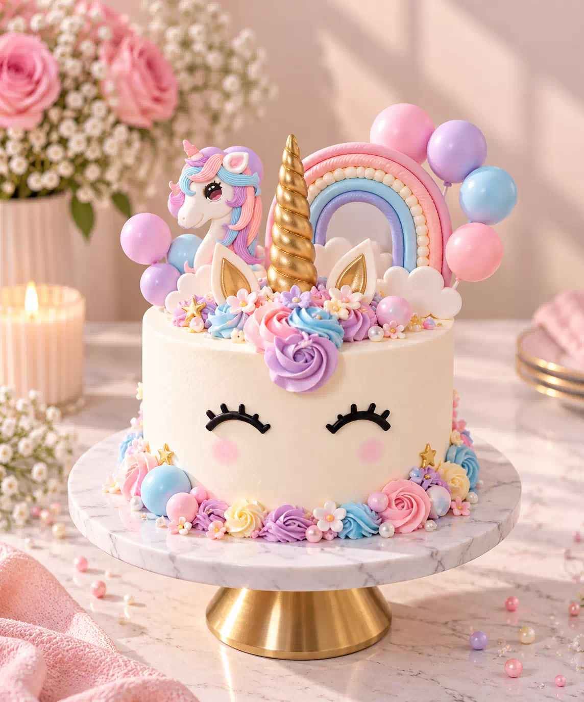 Pastel Unicorn Rainbow Birthday Cake