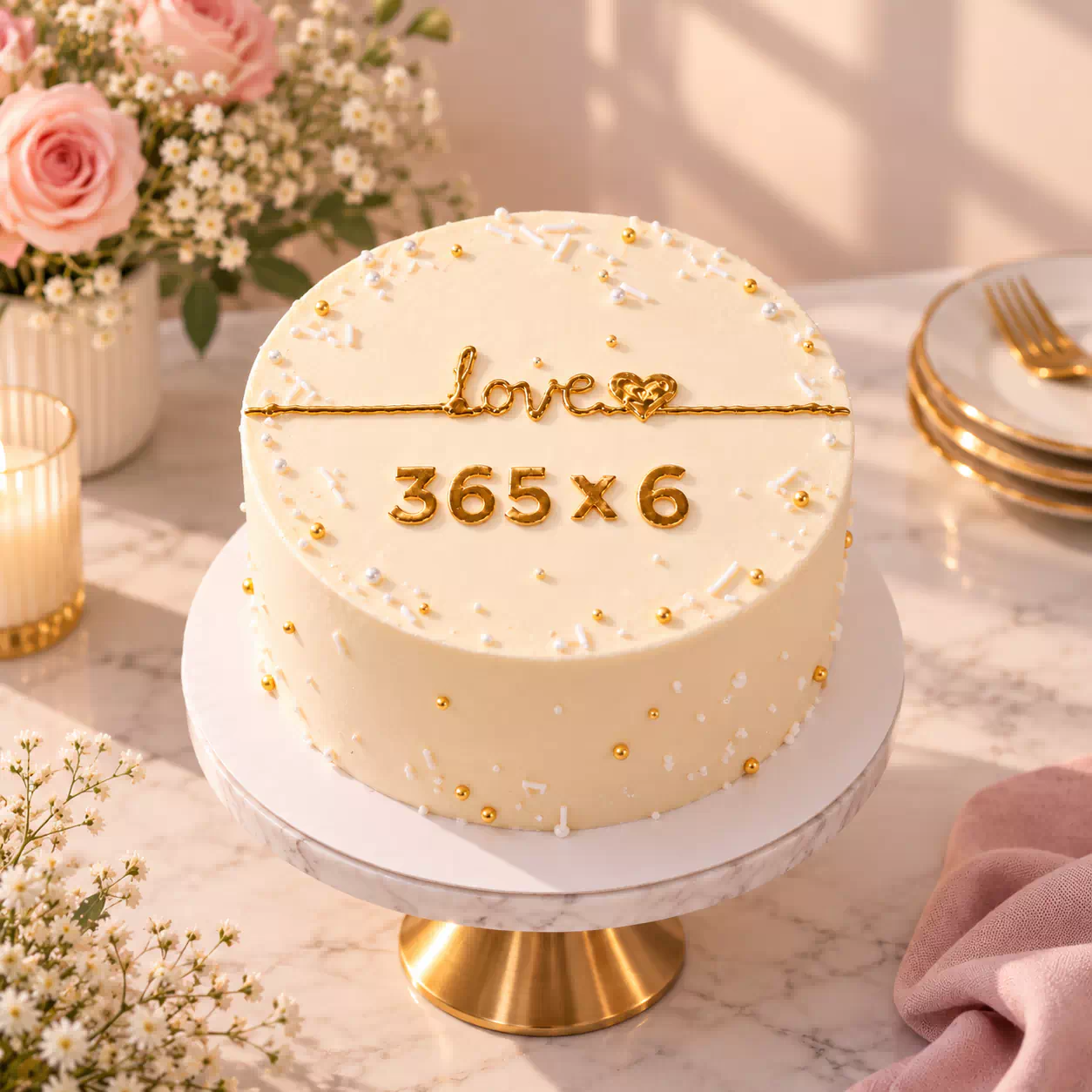 Elegant White & Gold Anniversary Cake