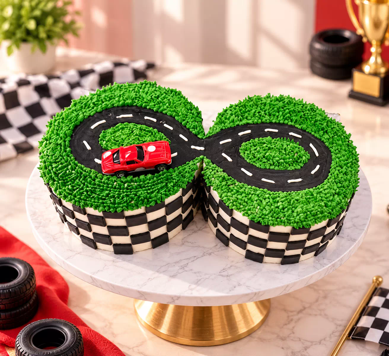 Race Car Track Number 8 Birthday Cake