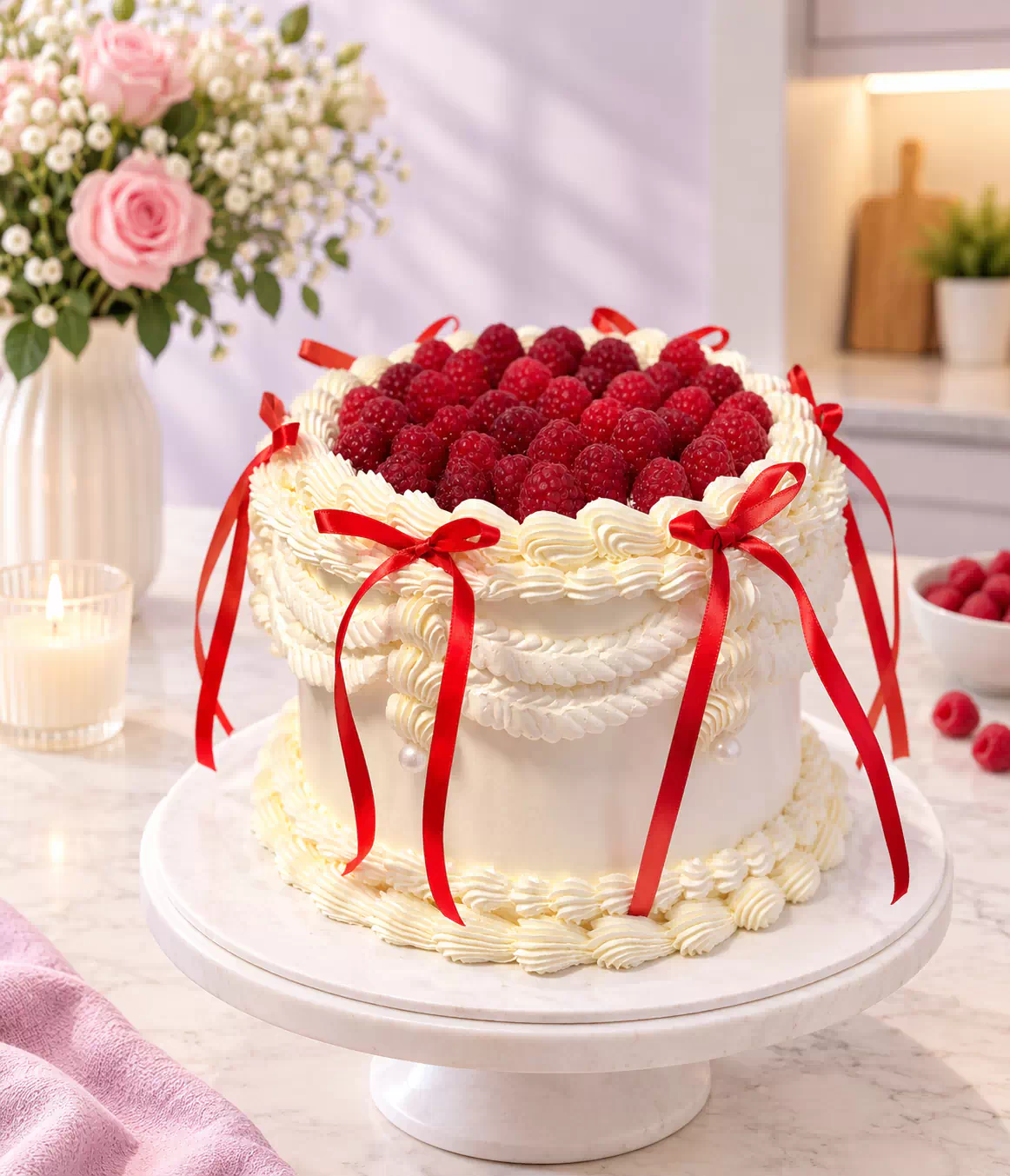 Fresh Raspberry Vintage Buttercream Cake
