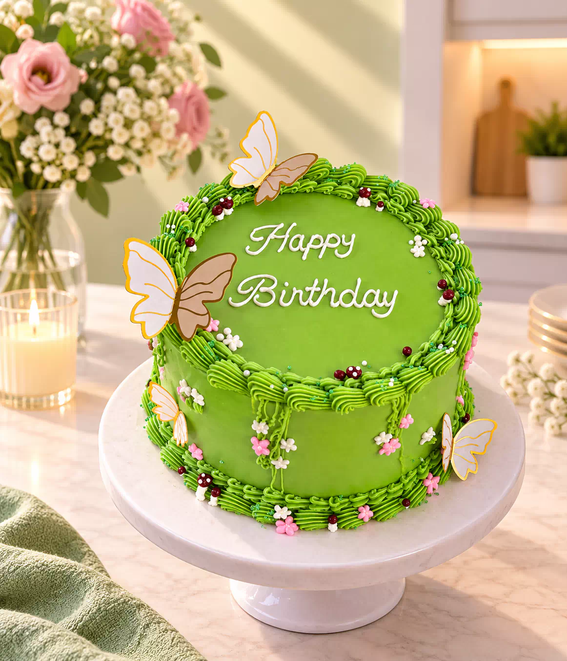 Green Butterfly Vintage Birthday Cake — Product images 1/1