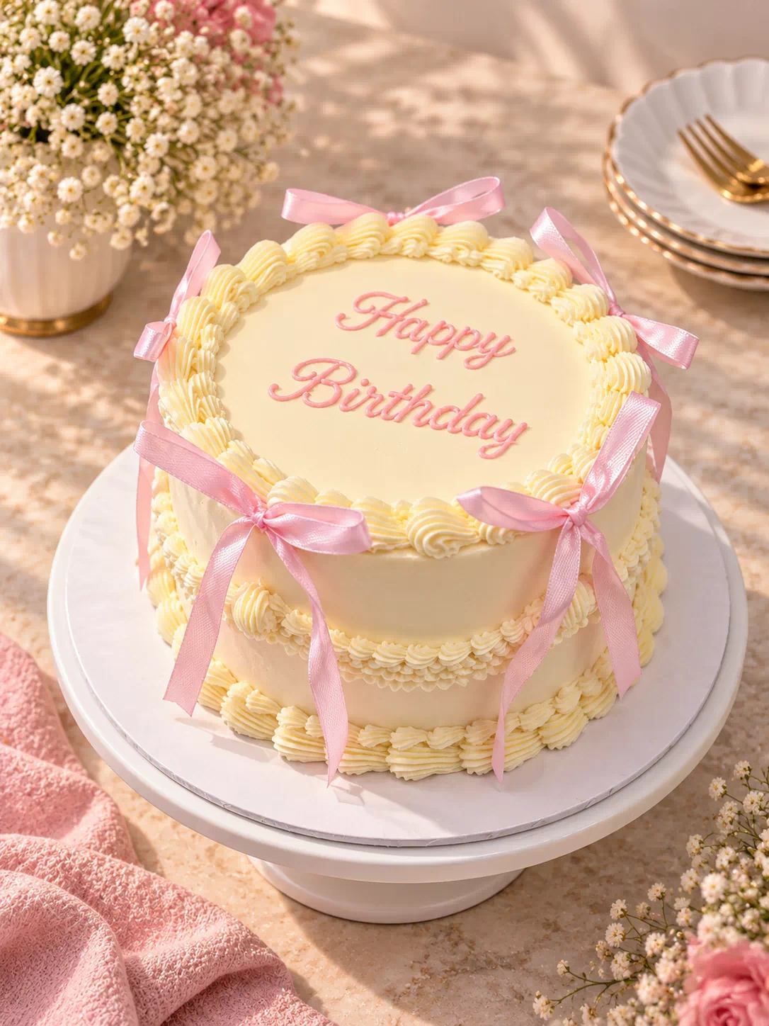 Blush Bow Vintage Cake