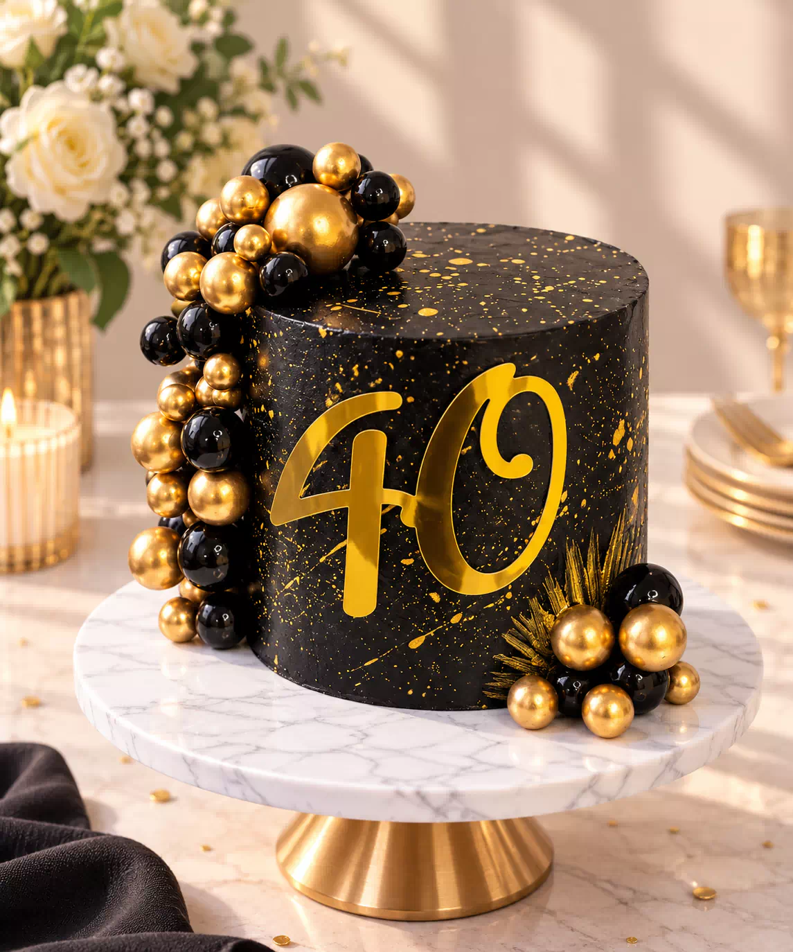 Black & Gold 40th Birthday Cake