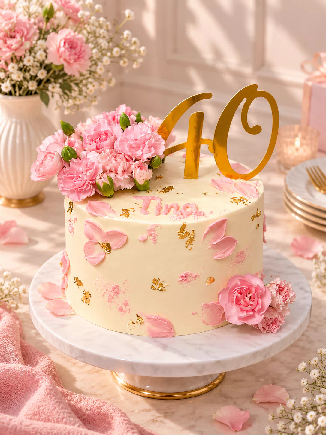 Gâteau de célébration 40 ans Rose & Or