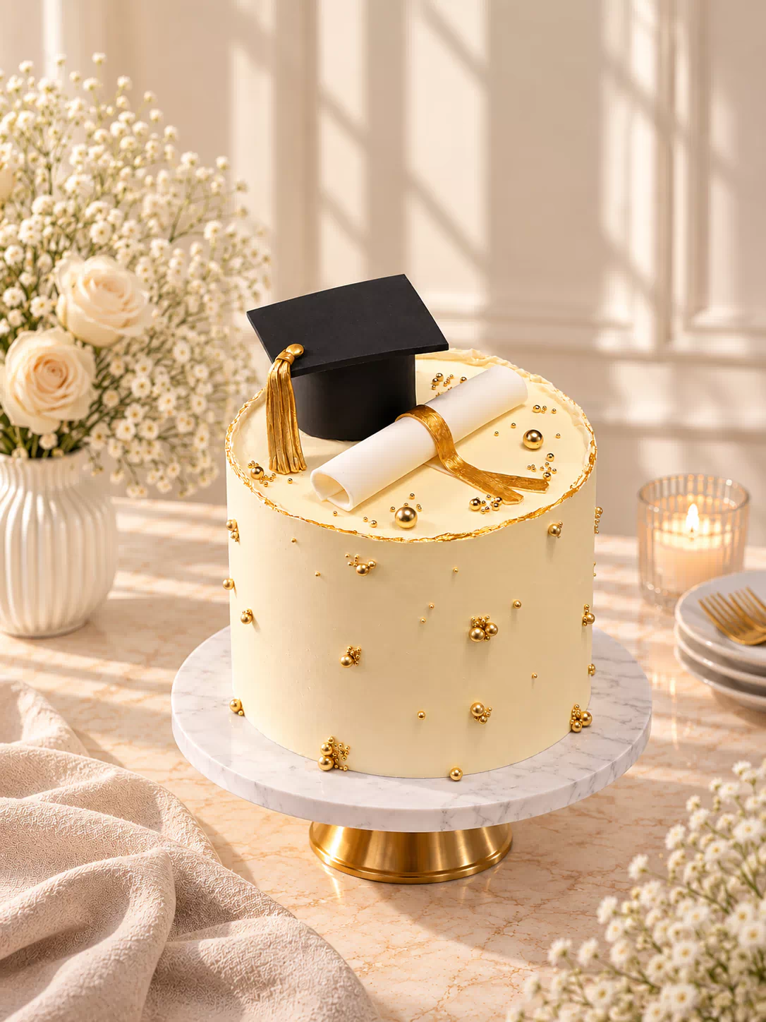 Golden Graduation Celebration Cake
