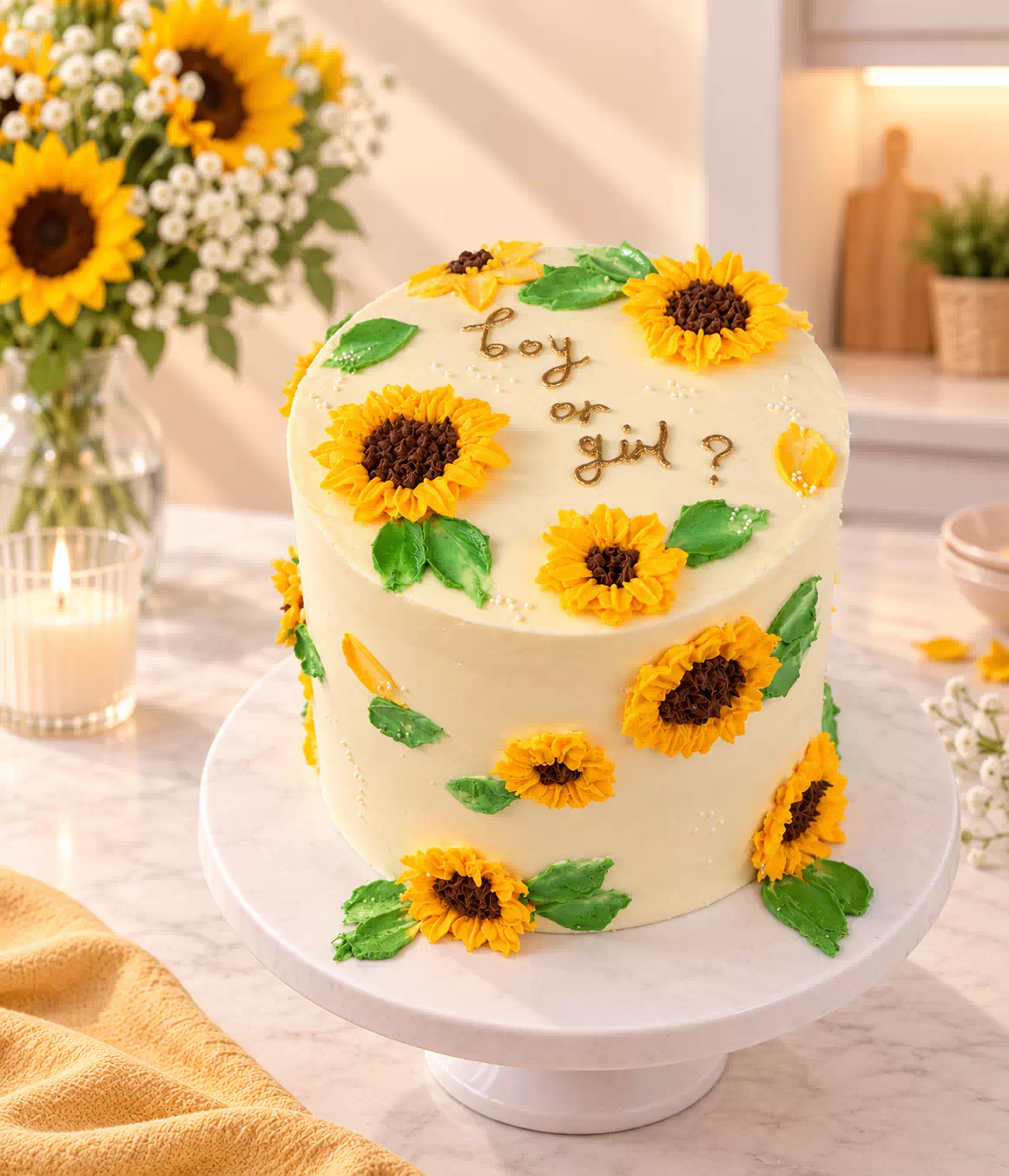 Sunflower Gender Reveal Cake